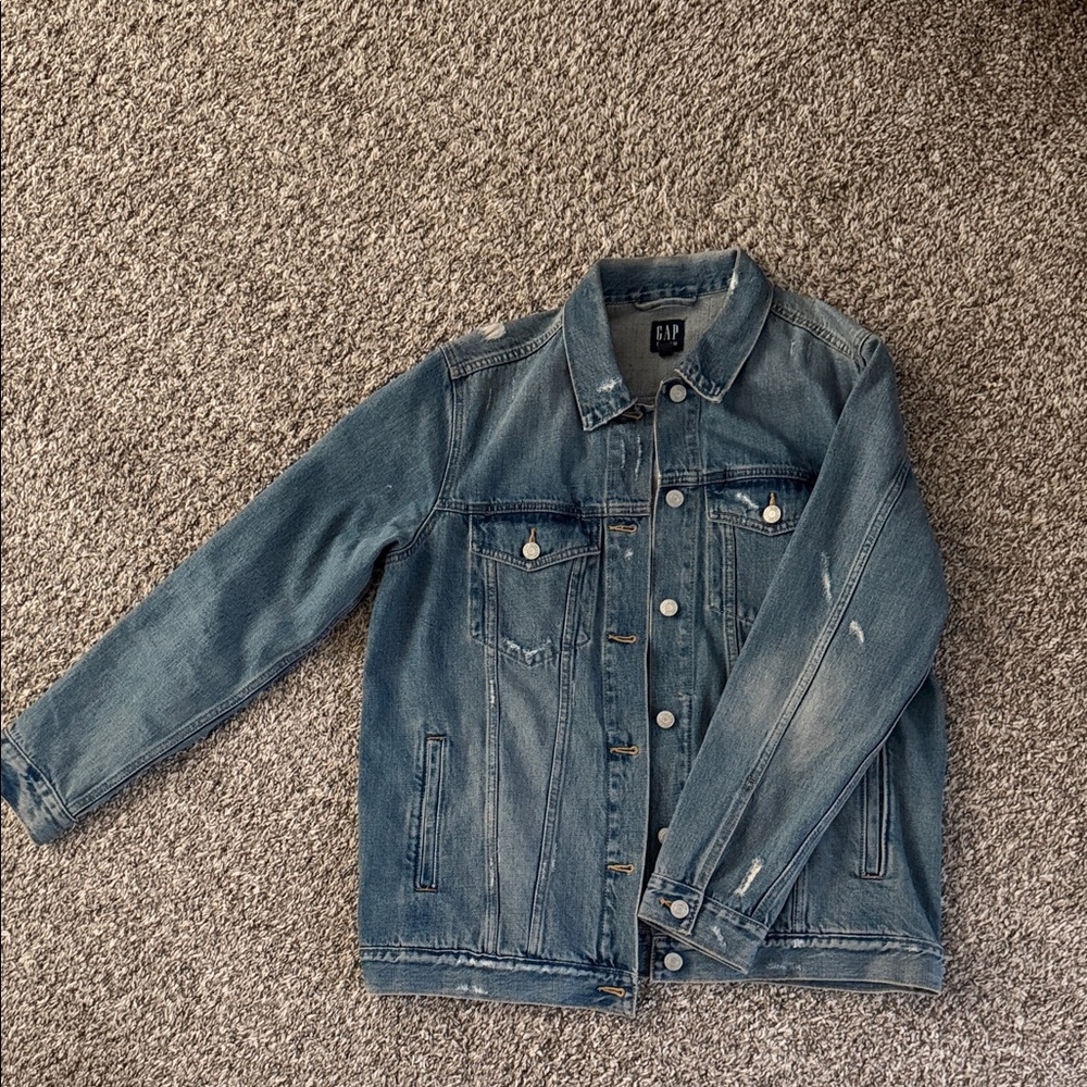 GAP Distressed Medium Wash Denim Jacket
